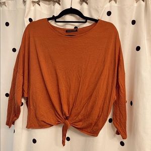 Tie Front 3/4 Sleeve Tee Burnt Orange
